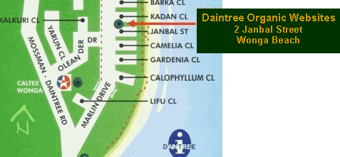 Daintree Wonga Beach map showing where Daintree organic websites are found.