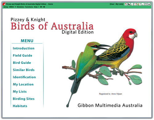 Screenshot of the Pizzey & Knight Birds of Australia Digital Edition